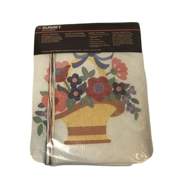 Vintage Sunset Stitchery Kit Americana Flower Basket 2309 Finished Size 12" Hoop - Picture 2 of 3